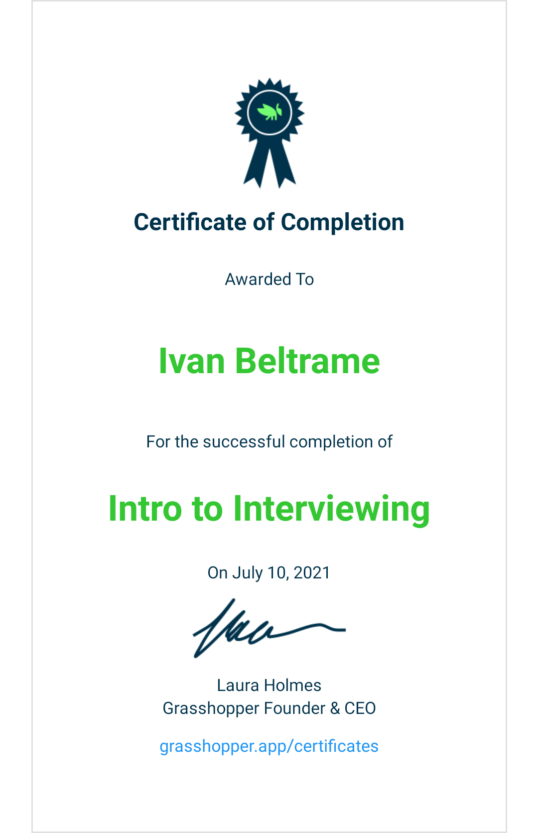 Certificato Intro to interviewing