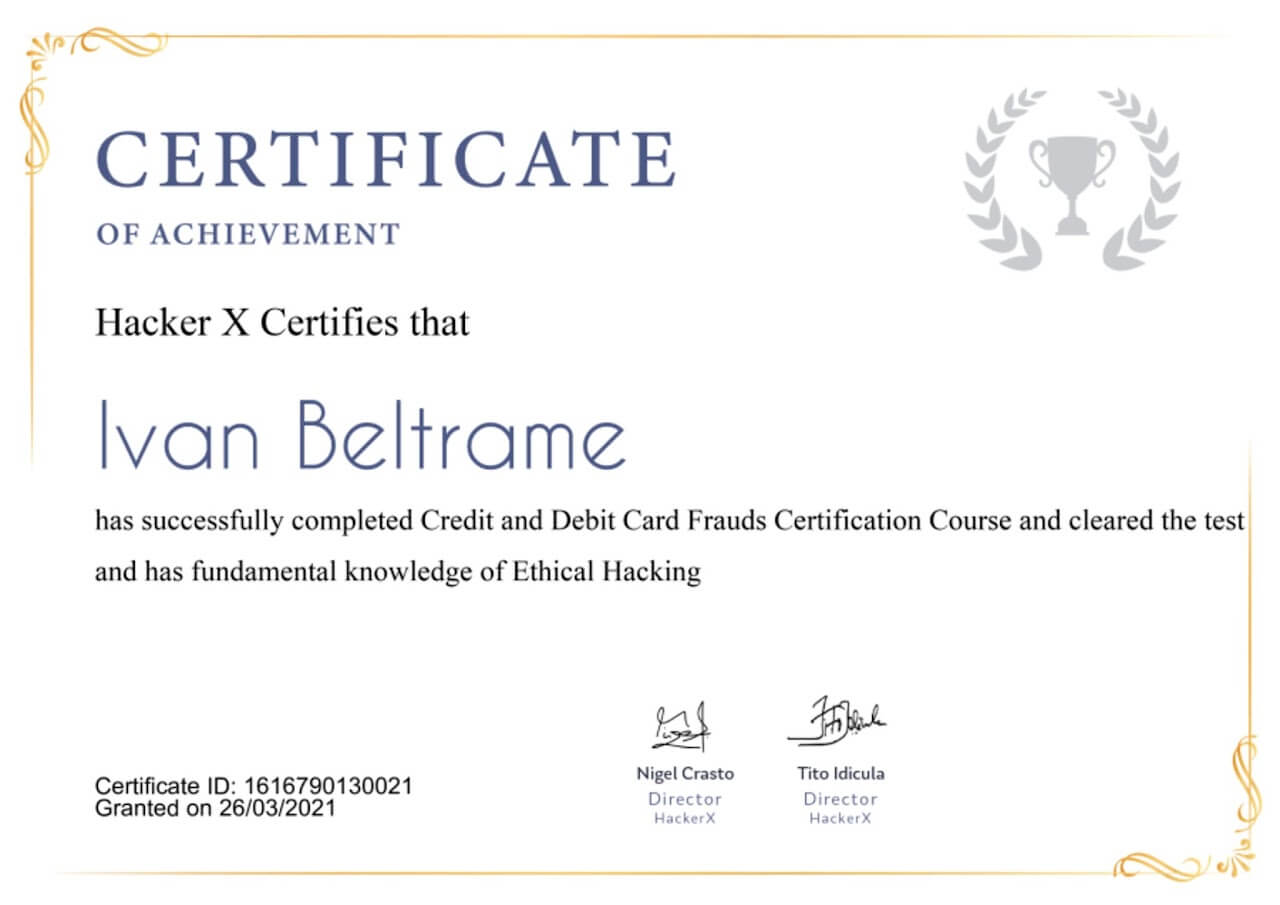 Certificato di credit and debit card frauds