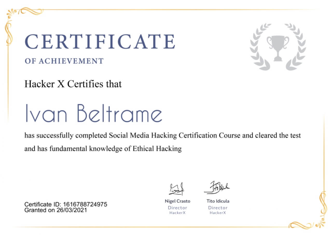 Certificato di social media hacking